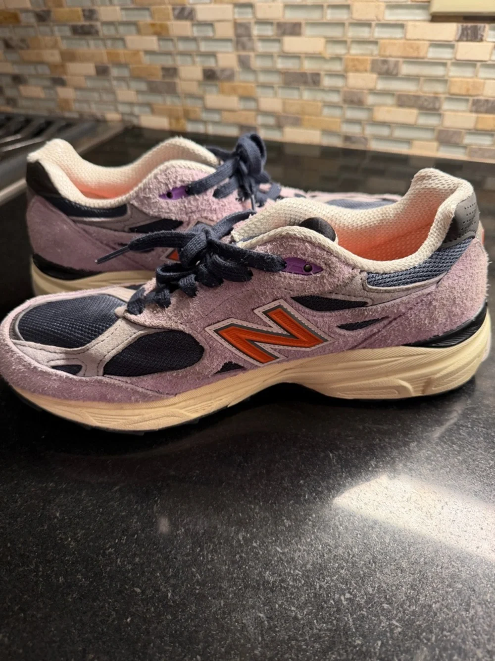 New Balance Lavender and Navy Retro Runner Sneakers